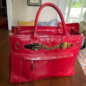 Milly Red Leather Purse with Gold Metal Accents–Elegant & Functional–Retail $500